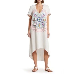 ALICIA BELL Cocoon Embroidered Cotton & Silk Cover-Up Kaftan
